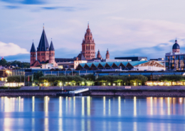 Mainz cityscape during the blue hour with the Dom